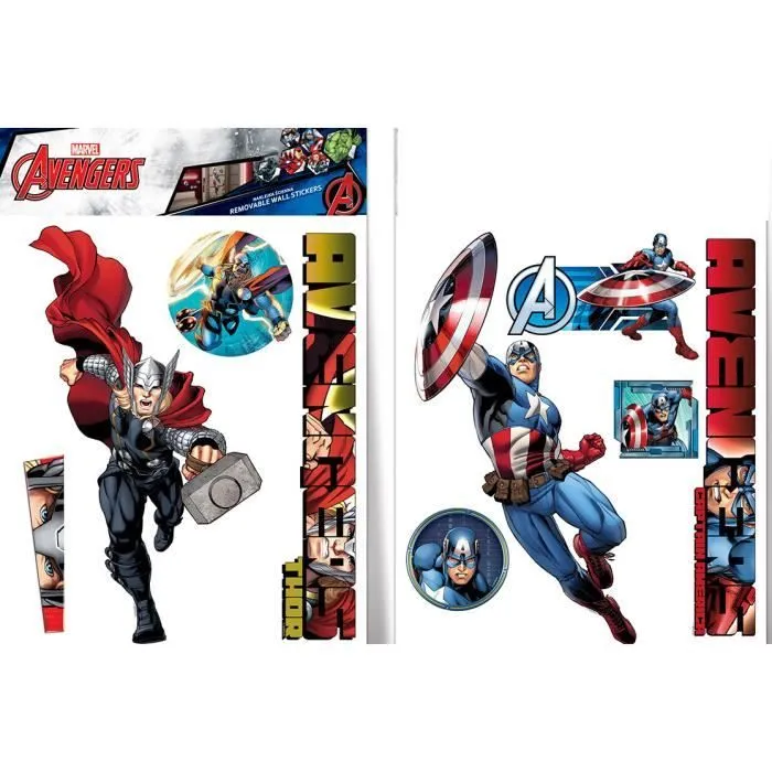 Stickers géant Captain America et Thor Marvel - Marvel - Avengers - Rouge et bleu - Enfant - 50 x 70 cm-0