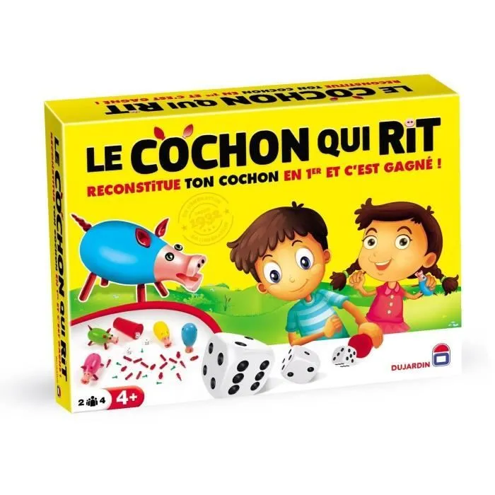 LE COCHON QUI RIT - PAR 4 - Jeu de société - DUJARDIN - Rassemblez votre cochon en lançant les dés dans ce jeu familial !-0