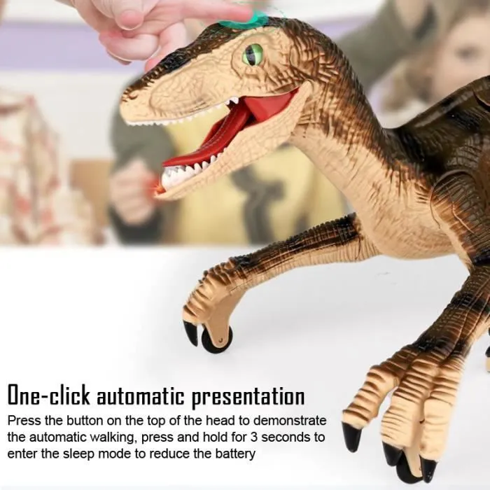 Jouet robot de marche de dinosaure RC - ROKOO - Brun - Simulation son et lumière-1