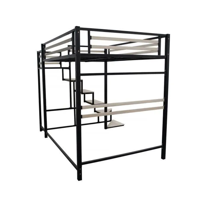 Lit mezzanine en métal avec escalier "LENA" - 140 x 190 cm - Noir-3