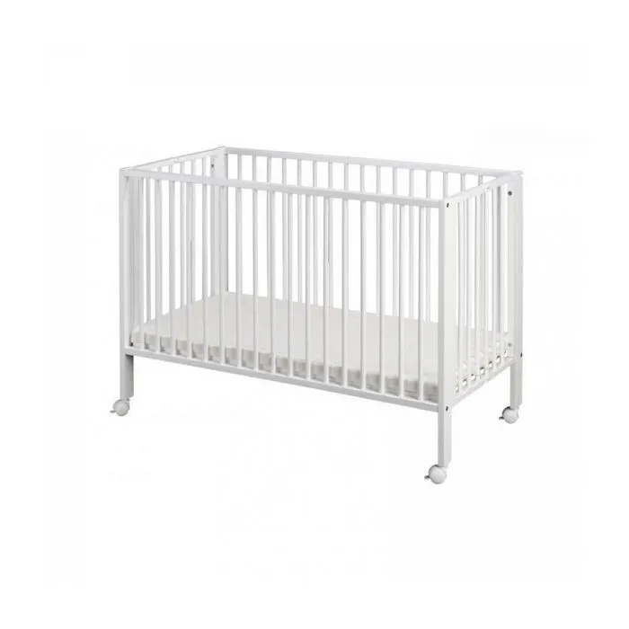 Lit bébé à barreaux pliable - Marque - Modèle - Hêtre massif - Blanc - Matelas inclus-2