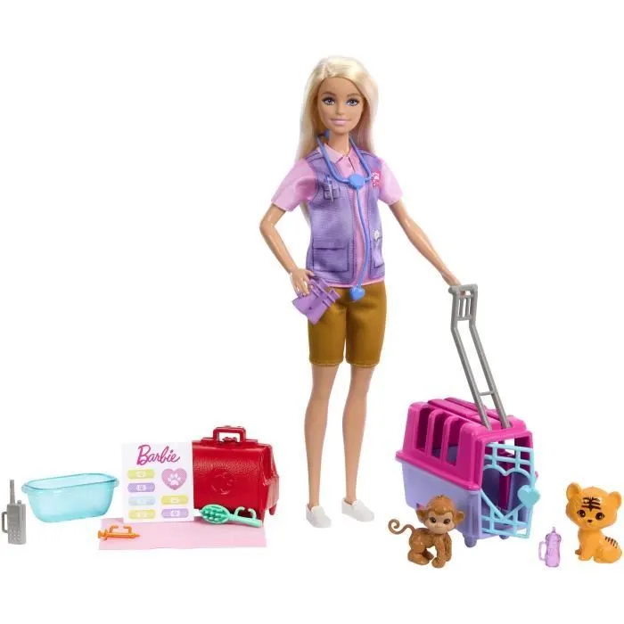 Barbie-Sauvetage d’Animaux-Coffret poupée blonde et accessoires HRG50-0