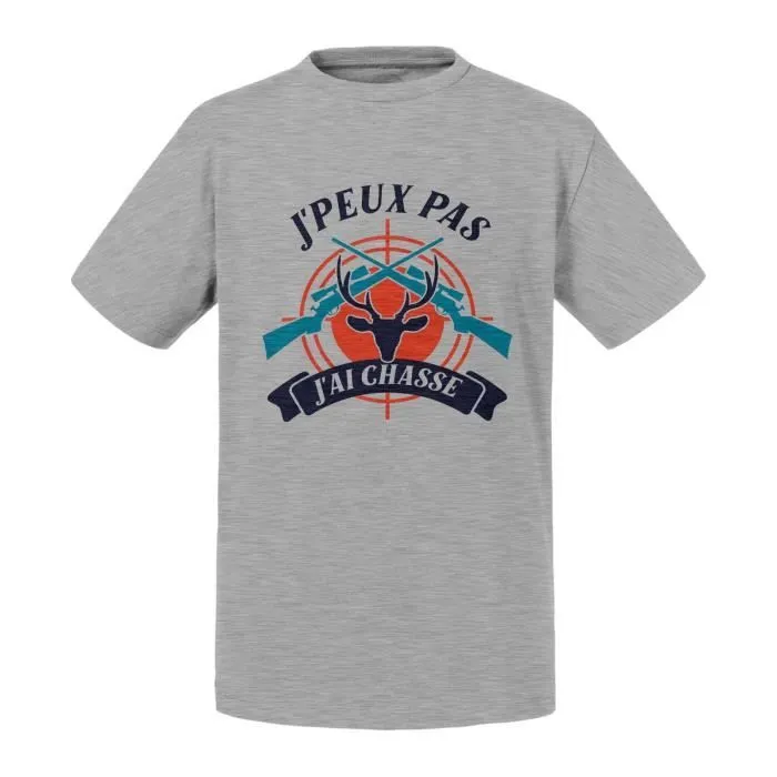 T-shirt Enfant Gris J'Peux Pas J'ai Chasse Gibier Chasseur France-0