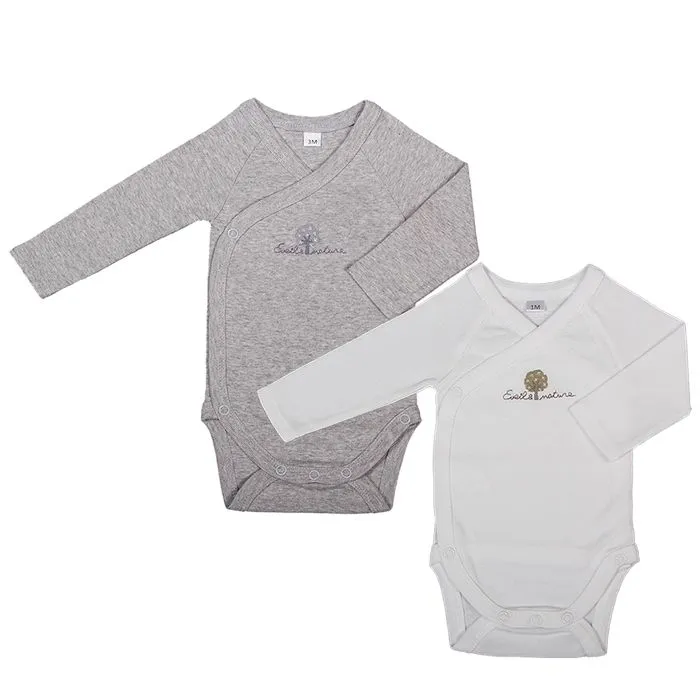 2 Bodies manches longues Coton bio Gris/Blanc - Éveil et Nature-0