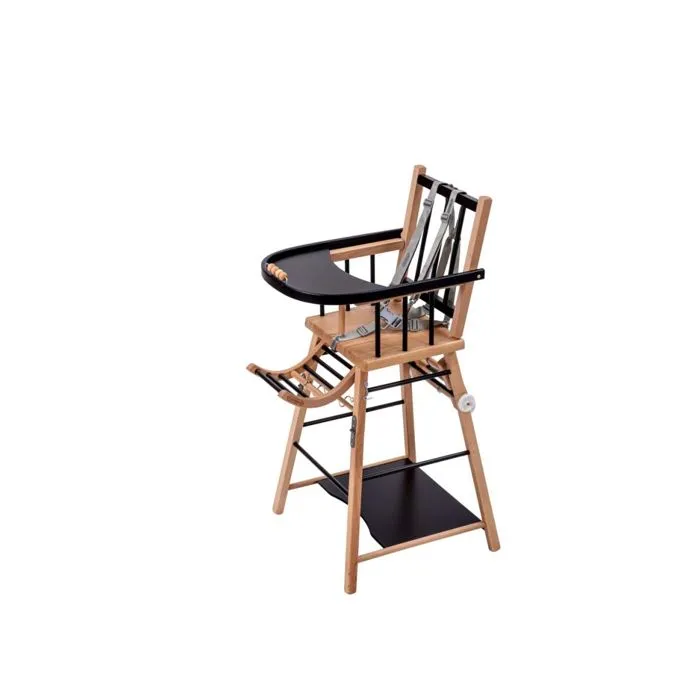 Combelle - Chaise haute bébé en bois Marcel bicolore noir - 57x95 cm-0