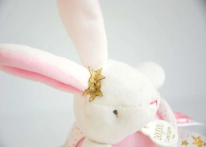 DOUDOU ET COMPAGNIE - Lapin Fleurs - Peluche musicale pour bébé - Blanc et rose - 15 cm-3