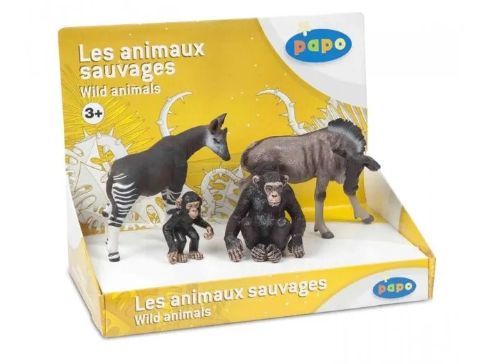 Jeu de figurines - PAPO - Animaux sauvages - Okapi, Chimpanzés, Gnou - Mixte - 3 ans et plus-1