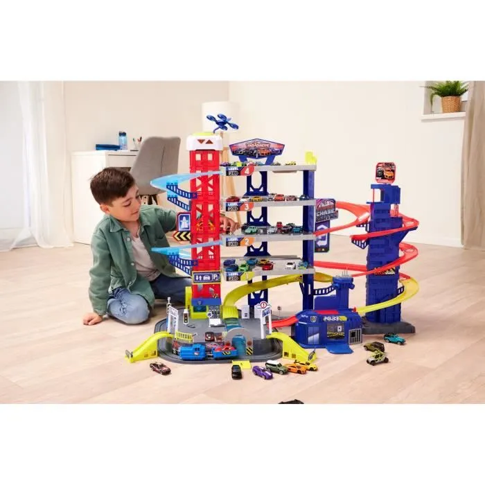 Garage Majorette Super Chase Center avec 4 voitures et 1 train - 5 étages - 112x70x84 cm-1