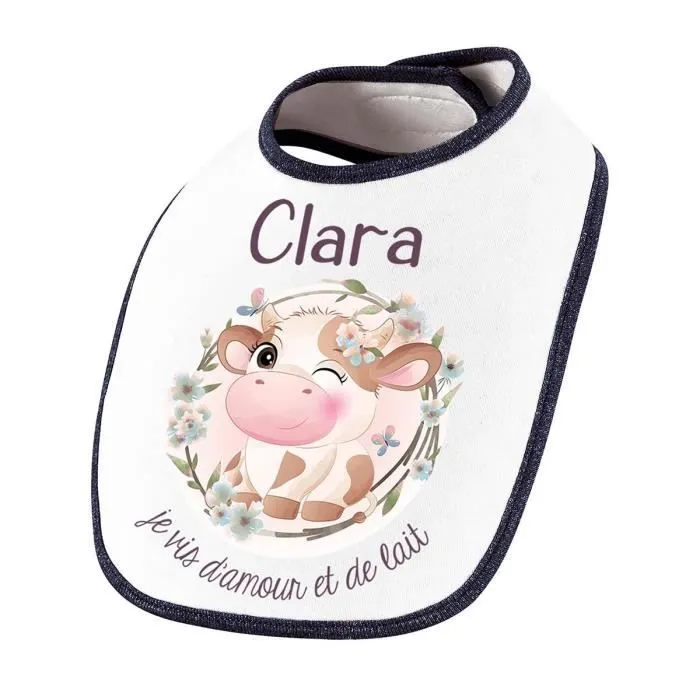 Bavoir Clara Amour et Biberon de Lait Vache | Cadeau Naissance Baby Shower Noël Anniversaire Enfant Nourrisson-0