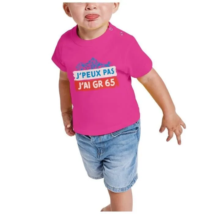 T-shirt Bébé Manche Courte Rose J'Peux Pas J'ai GR 65 Randonnée France Sud France Montagne-1