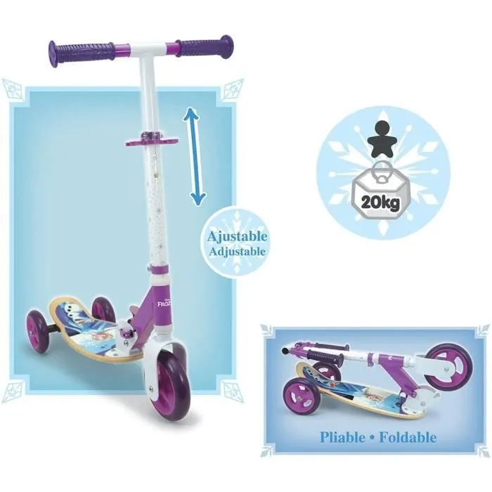 SMOBY - Reine des Neiges - Patinette 3 roues silencieuses - Guidon réglable - Trottinette enfant en bois et métal-2