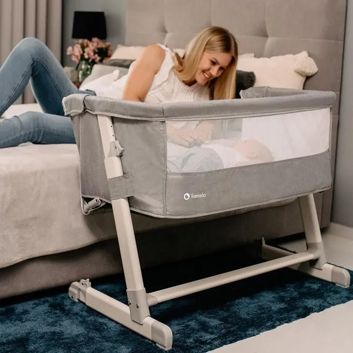 Lionelo - Théo 2en1 - Lit évolutif cododo avec matelas - De 0 Kg à 9 Kg - Hauteur et inclinaison réglables - Gris-1