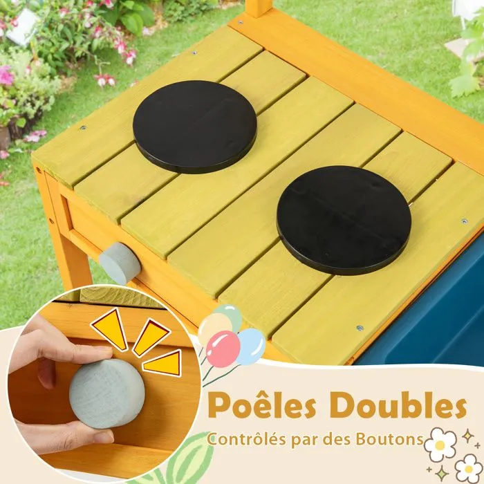 COSTWAY Cuisine Extérieure Dinettes à jouer pour Enfant 3 Ans+ en Bois de Sapin-2