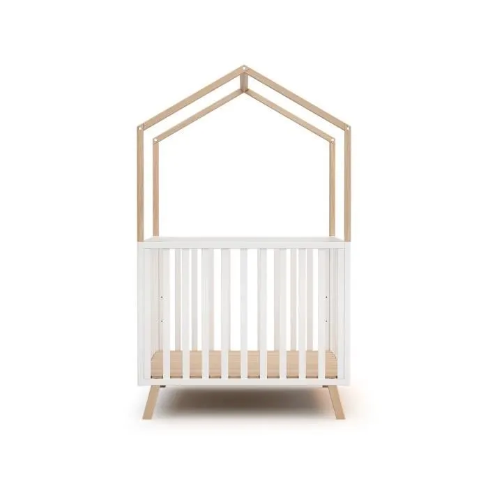 AT4 - Parc bébé évolutif cabane avec toit CONFORT en bois - Blanc et Hêtre Verni - 100x100-0
