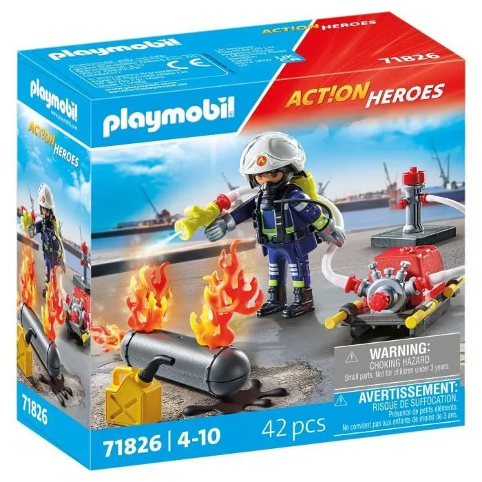 PLAYMOBIL 71826 Pompier pompe à eau & réservoir enflammé-0