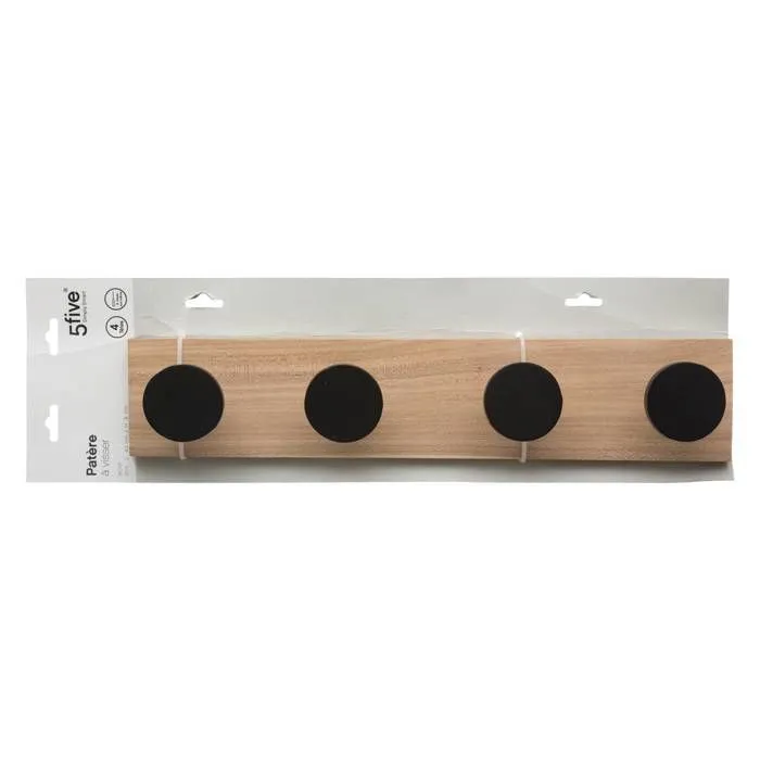 Patère à 4 têtes - 40 x 8 x 6,5 cm - Bois - Noir-0