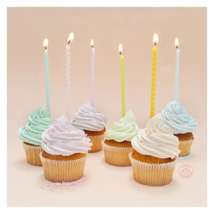 Bougies longues - Torsadées - Pastel - 12 cm - 12 pcs - Multicolore - Blanc-0