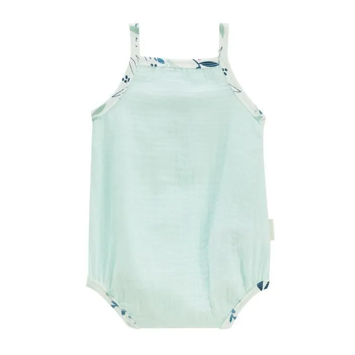 Lot de 2 bodies bébé - Dahlia - Bleu - Gaze de coton - Bretelles - Motifs fleuris-3