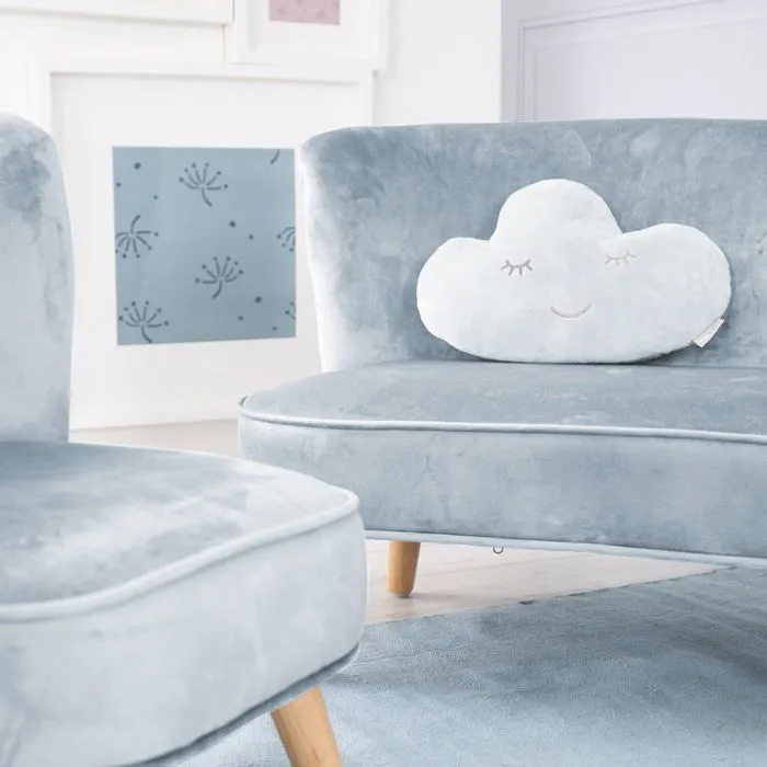 ROBA Canapé et Fauteuil Enfant Lil Sofa + Coussin Décoratif Nuage - Ensemble en Velours - Bleu clair-4