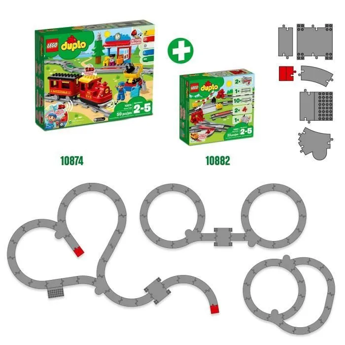 LEGO® DUPLO Town Les Rails du Train Jeu de Construction - Circuit avec Brique d'Action Rouge-4