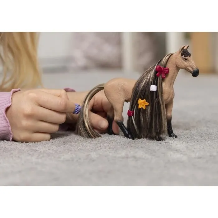 Figurine Étalon Akhal-Teké à coiffer- Coffret de 8 Pièces avec Figurine Cheval à coiffer pour Garçons et Filles - Cadeau pour-1
