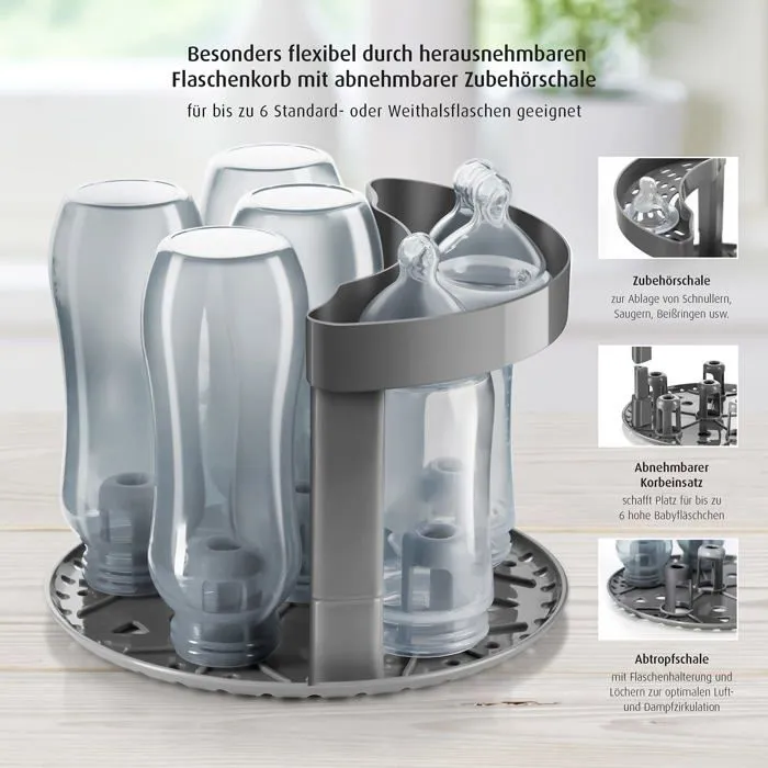Sterilisateur biberon Reer - 36021 - VapoMat S Desinfectant en seulement 10 minutes jusqu'a 6 biberons-1