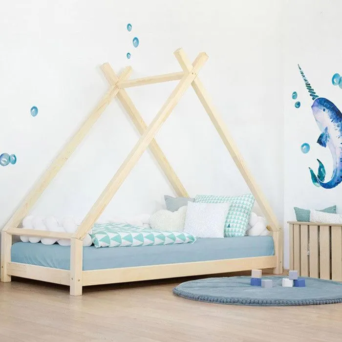 Lit Tipi enfant TAHUKA - Bois massif - Naturel - 140 x 200 cm - Montessori-0