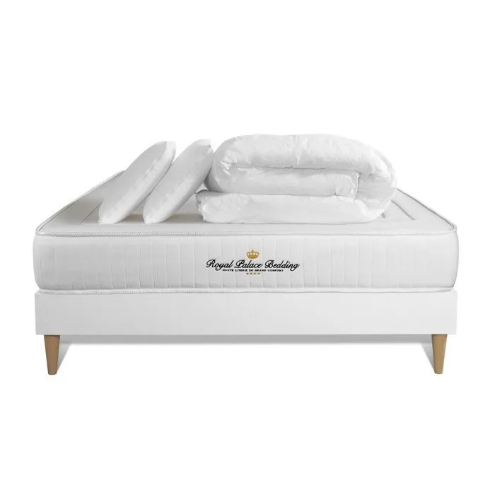 Pack literie Nottingham 140x190 Mémoire de forme - Ferme - sommier kit blanc + 2 oreillers + couette-4
