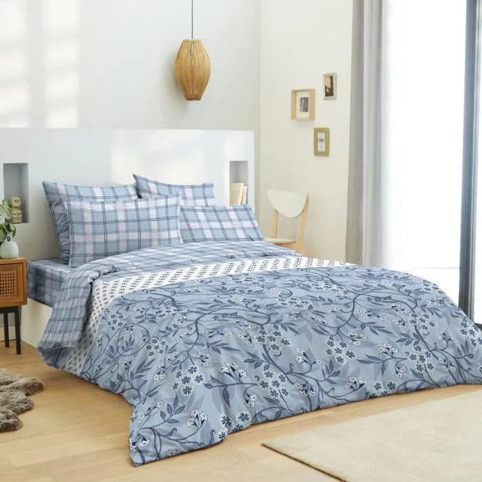 Pack complet housse de couette réversible pour lit 180 x 200 cm "King size" Liberty bleu-0