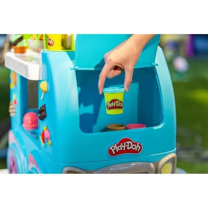 PlayDoh Camion de glace géant, Coffret Kitchen Creations, 27 accessoires, 12 pots de pâte à modeler, sons réalistes, dès 3 ans-1