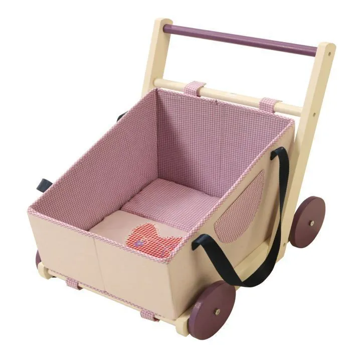 ROBA Poussette de poupée "Fienchen" en Bois et Tissu + Coussin et Couverture - Transformable en Nacelle - Lilas/Blanc-0