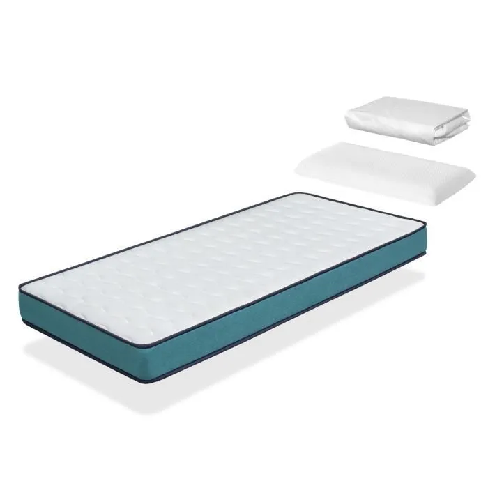 Pack Matelas 80x160 cm LIT ENFANTS h14 CM CONFORT PRO + 1 oreiller junior 80x35 cm + 1 Protège matelas 80x160 cm-0