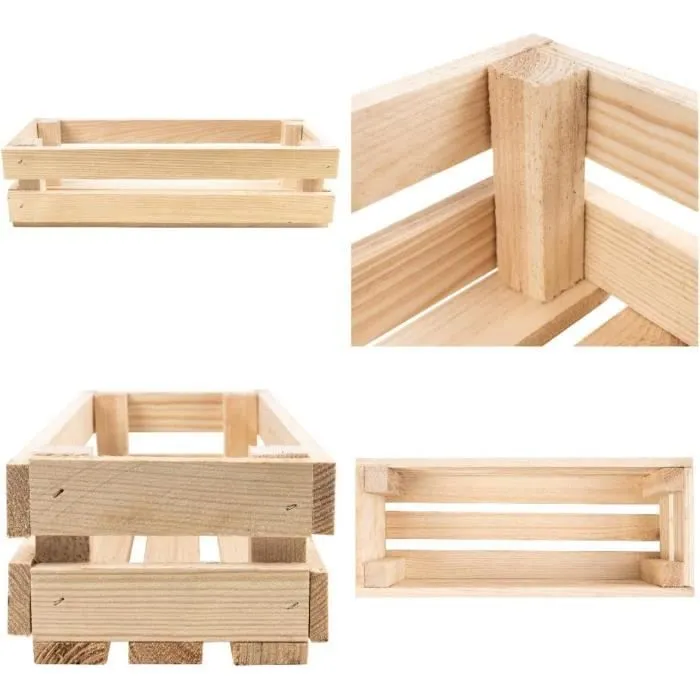 Caisse en Bois Naturel - CREATIVE DECO - 34 x 14 x 9 cm - Caisse Rangement Bois - Caisse en Bois Vintage-3