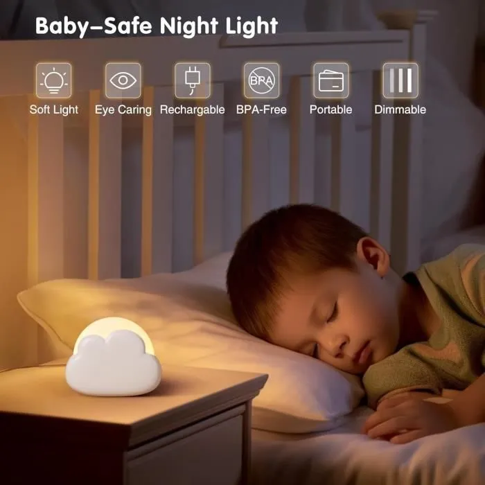 Diboniur Veilleuse Nomade Portable,Veilleuse Nuage Rechargeable pour Allaitement,Veilleuse Bébé Lampe Chevet Enfant,Lumière Décor-1
