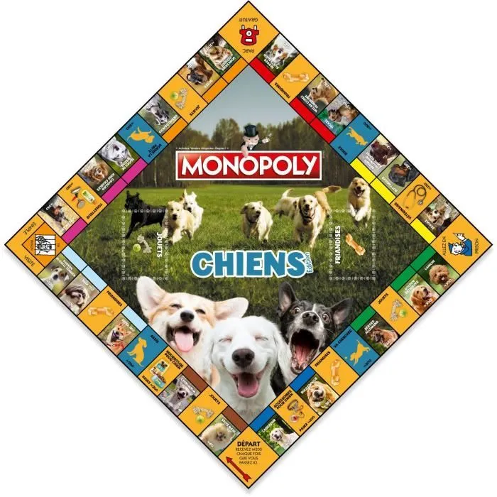 Monopoly Chiens Jeu de société, Monopoly mettant en vedette les chiens de différentes races, WINNING MOVES-2