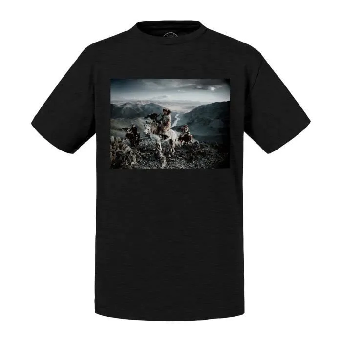 T-shirt Enfant Noir 3 Chasseurs Altai Mongolie Aigles Montages Vallee Photo Exceptionnelle-0