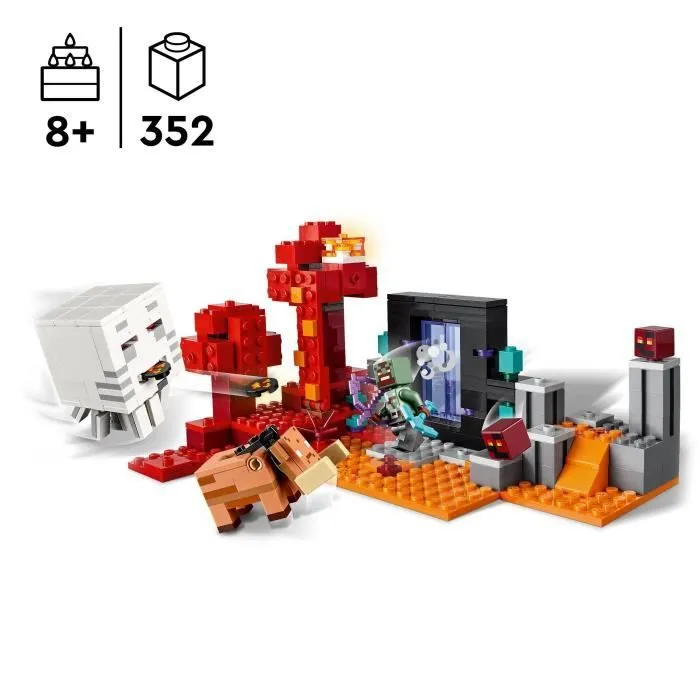 LEGO® 21255 Minecraft L'Embuscade au Portail du Nether, Jouet avec Scènes de Bataille et Minifigurines, Figurine Hoglin-1