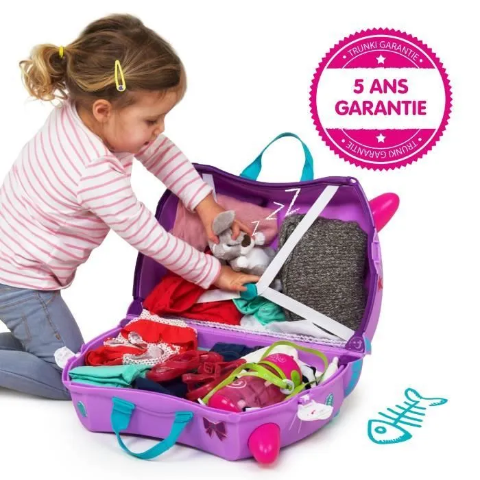 Valise à Roulettes pour Enfants TRUNKI - Cassie Le Chat - Violet et Bleu - Coque rigide en ABS-2
