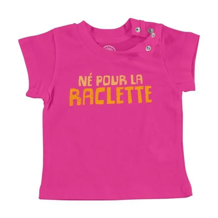 T-shirt Bébé Manche Courte Rose Né Pour La Raclette Humour Blague Fromage-0