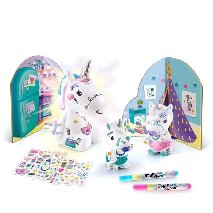 Canal Toys - La Famille Licorne, Figurines de Maman licorne lumineuse et des deux bébés à décorer - OFG 287-7