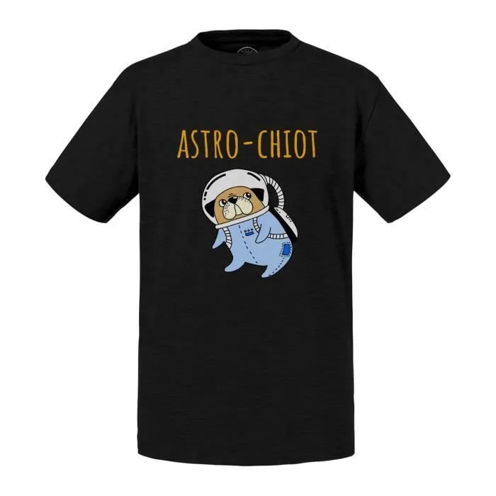 T-shirt Enfant Noir Astro Chiot Chien de Compagnie Dessin Astronaute-0