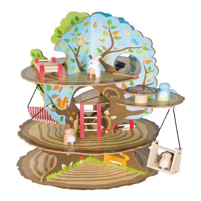 Cabane dans l'arbre 4 saisons en Bois - ROBA - Jeu de construction - Animaux et Accessoires Inclus-1