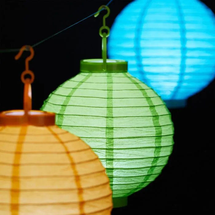 Relaxdays Lampion chinois LED abat-jour papier lanterne boule 20 cm rond décoration set de 10 à piles, coloré-5