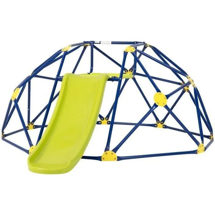 COSTWAY Dôme d'escalade avec Toboggan 241,5 x 183 x 91,5 CM, Cadre en Métal Robuste, Jouet Extérieure pour Enfants 3-10 Ans Jaune-0
