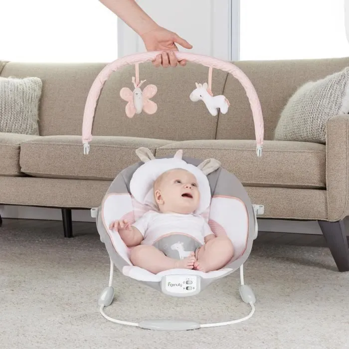INGENUITY Transat bébé - Flora - Arche avec jouets d'éveil amovible, 8 Mélodies, Vibrations apaisantes, Cale tête évolutif-4