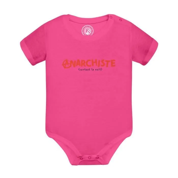 Body Bébé Manche Courte Rose Anarchiste Surtout la Nuit Blague Humour-0