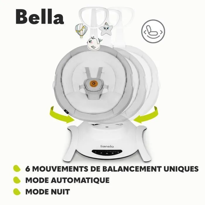 Balancelle et Nacelle Bébé Électrique 360° - LIONELO Bella Set - Léger - 12 mélodies - 6 modes de balancement - Télécommande-3