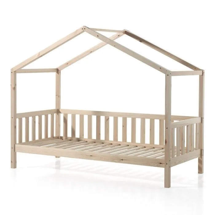 Pack - Lit Enfant Cabane & Matelas "Dallas II" 90x200cm Naturel-1