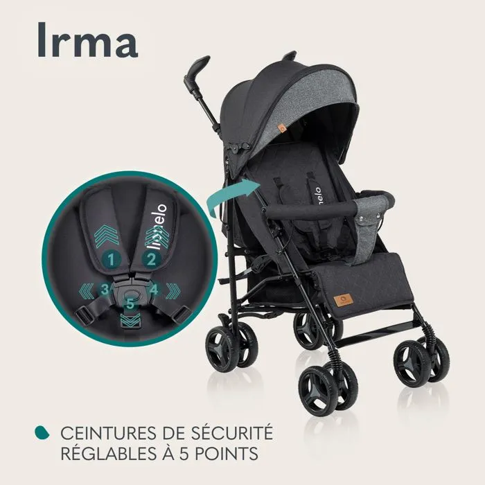 Poussette bébé canne compacte LIONELO Irma - De 6 à 36 mois - Ceinture 5 points de sécurité - Gris-4