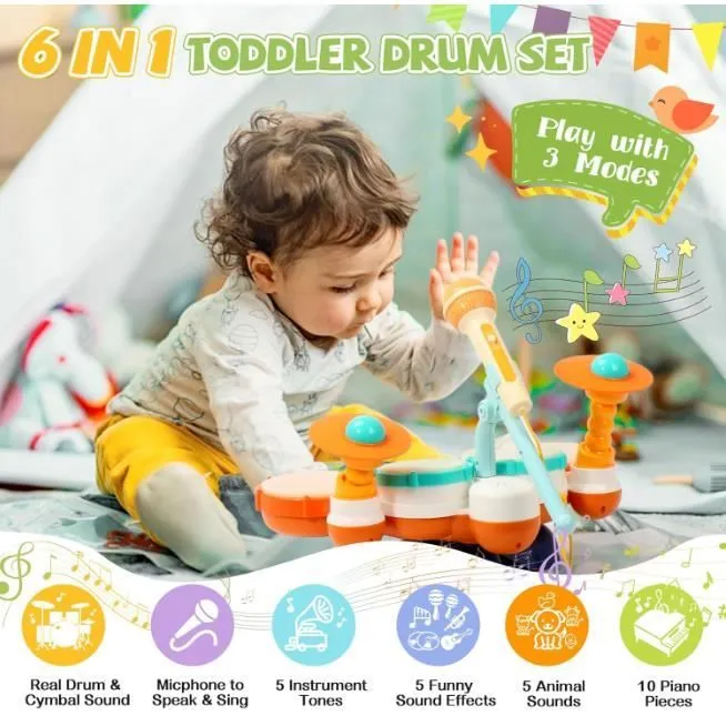 Batterie Jouet Bebe 1an-Instruments de Musique Enfants Tambour Enfant Jouet1 2an Jeux Cadeau Paques Enfant 1 2Ans Bébé Fille garçon-1